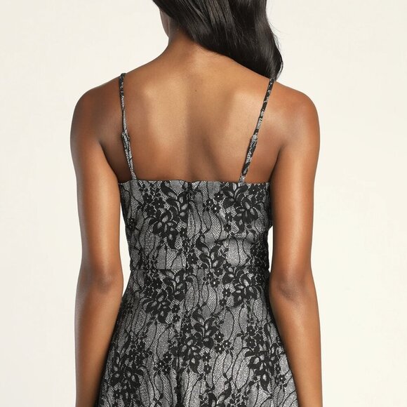 NWT Lulus Sparkle Sensation Silver and Black Lace Skater Mini Dress - Picture 4 of 8